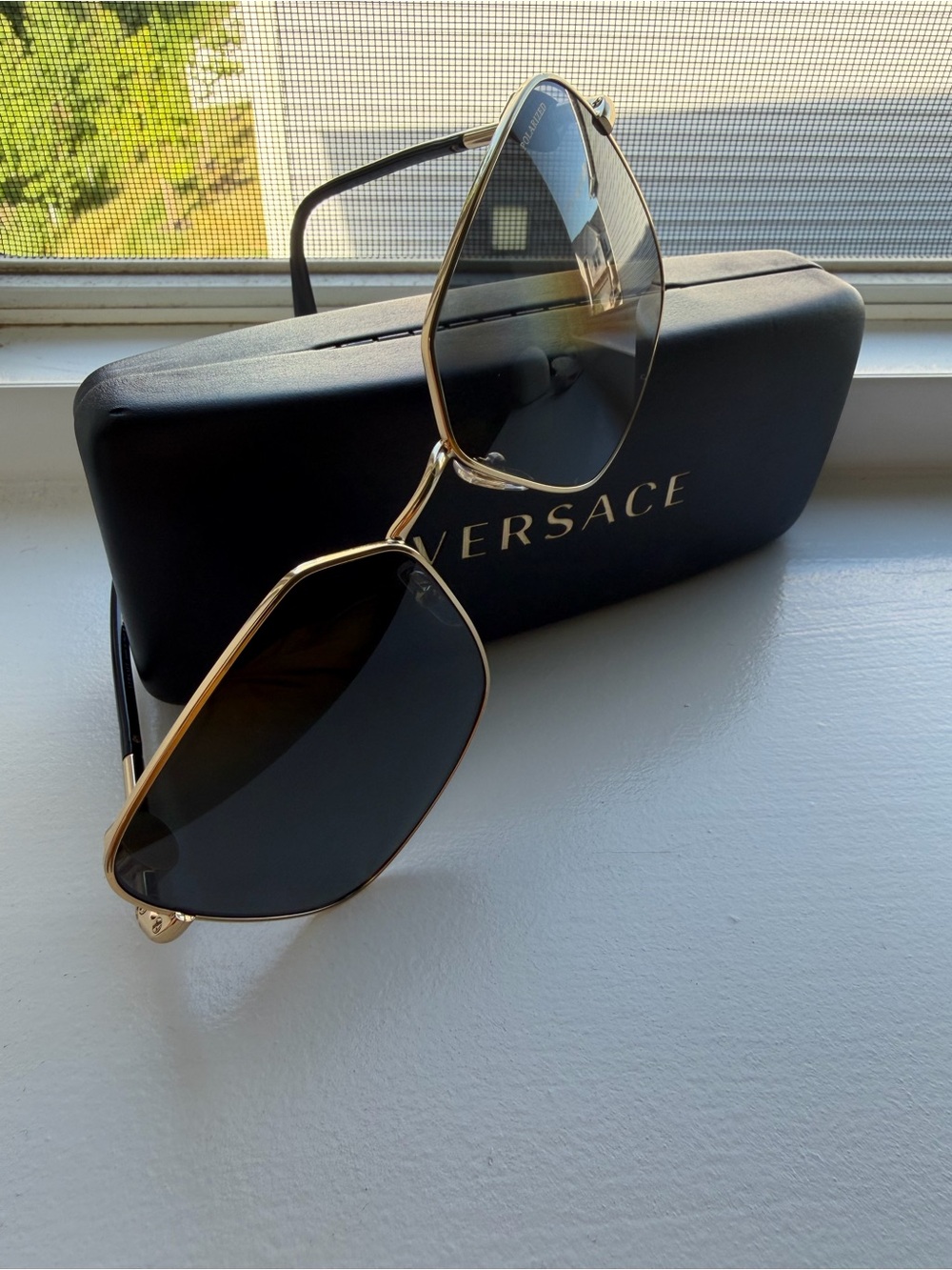 Versace Polarized Gold Frame  Sunglasses with Case